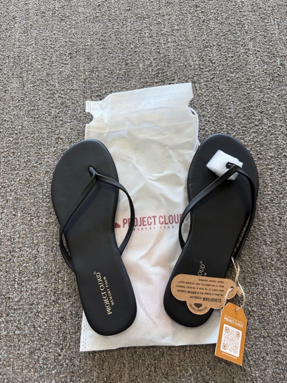 Project Cloud® Black Slim-Strap Flip Flop Sandals